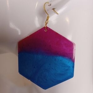 Hexagon Pink and Blue Earrings